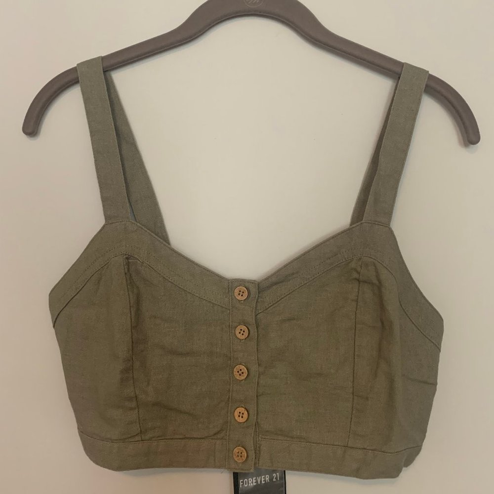 Forever 21 Light Olive Button Down Crop-Top